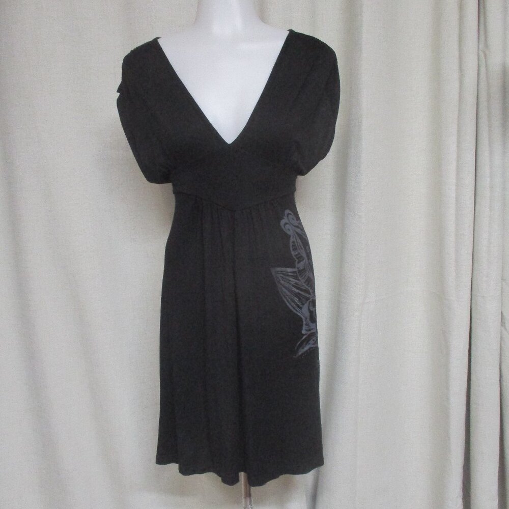 PATHWAY black gray graphic tie back V neck stretch dress sz M